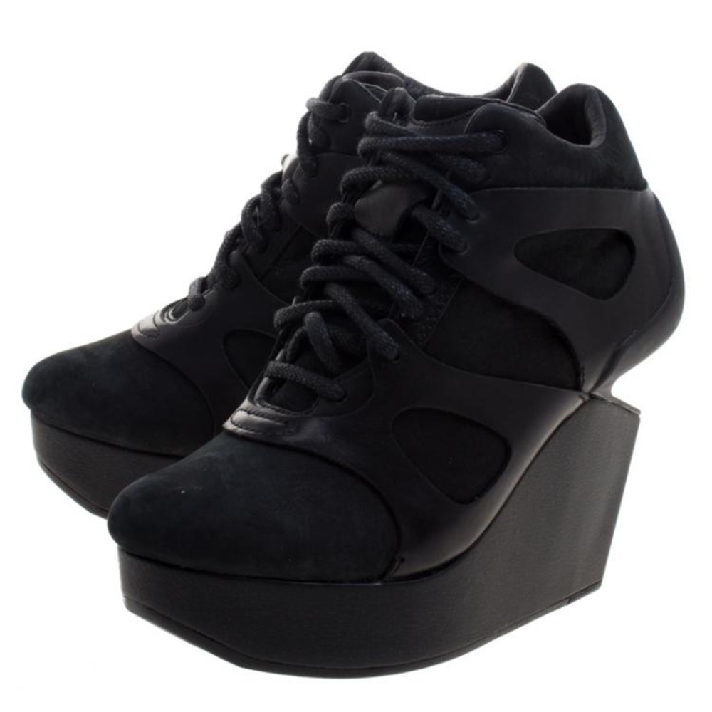 McQ X Puma Black Leather Nubuck Leap Wedge Size 36